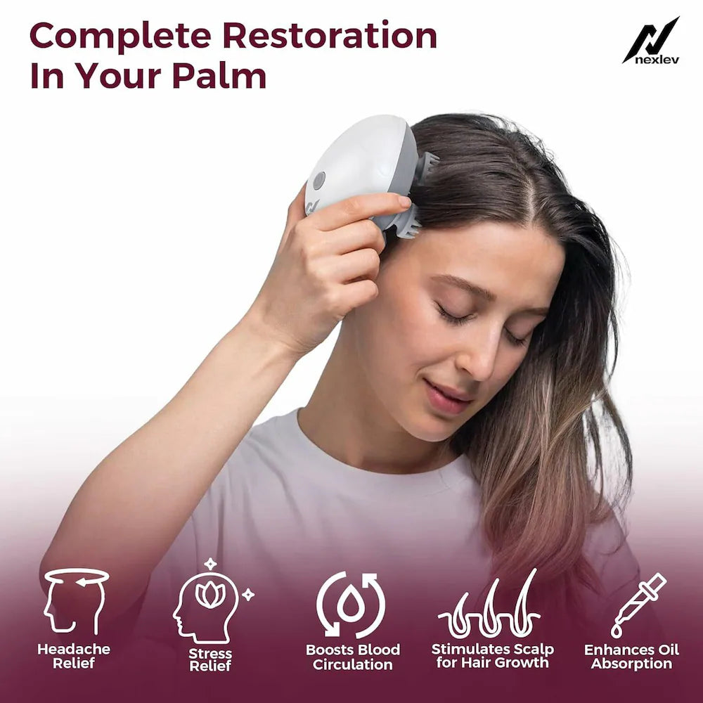 Electric Head,Scalp Massager | 3 Speed Mode .Portable,Scalp Massager for Hair Growth Massager (White)